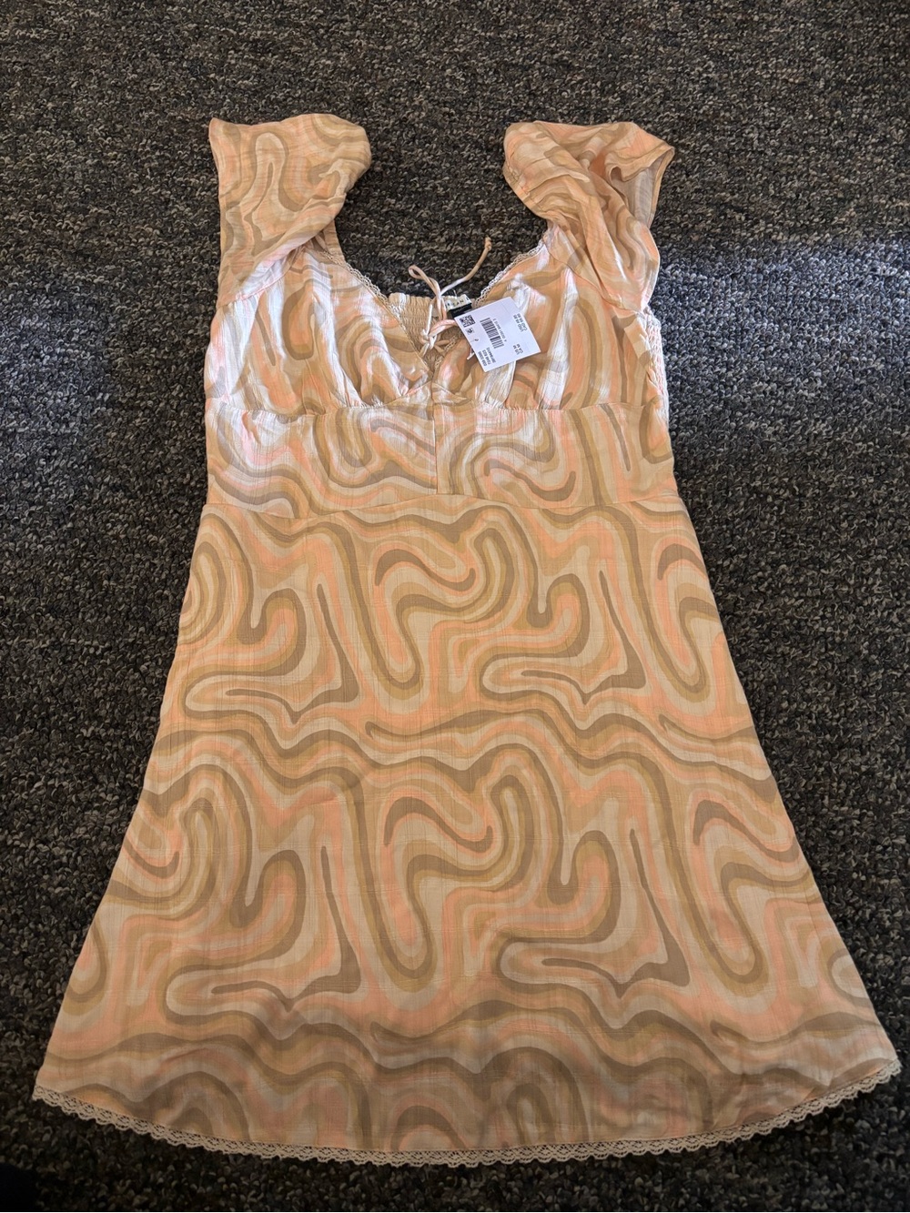 American Eagle Outfitters Peach & Cream Swirl Tie-Front Mini Dress